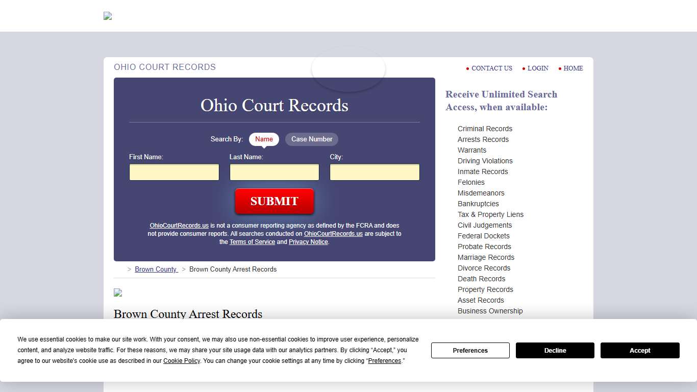 Brown County Arrest Records | OhioCourtRecords.us