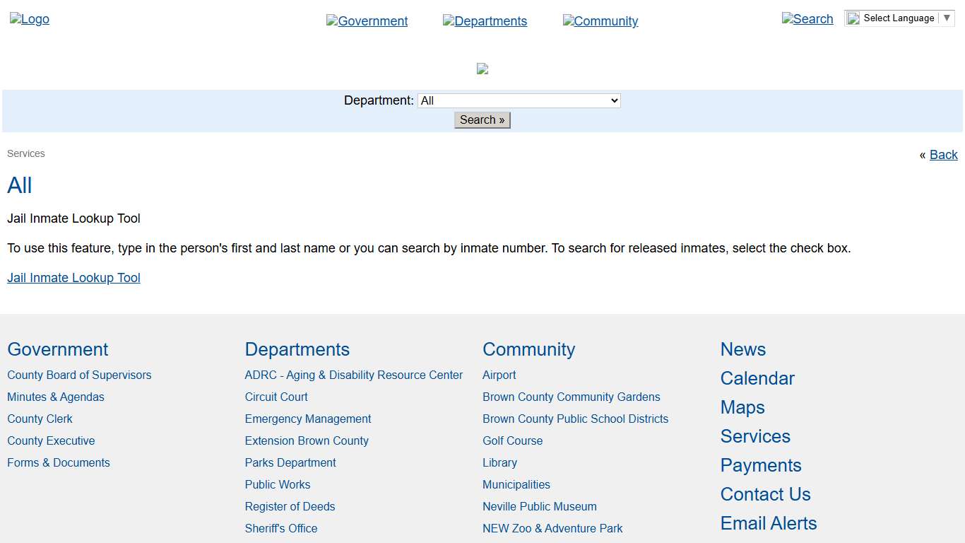 Brown County > Services > All > Jail Inmate Lookup Tool